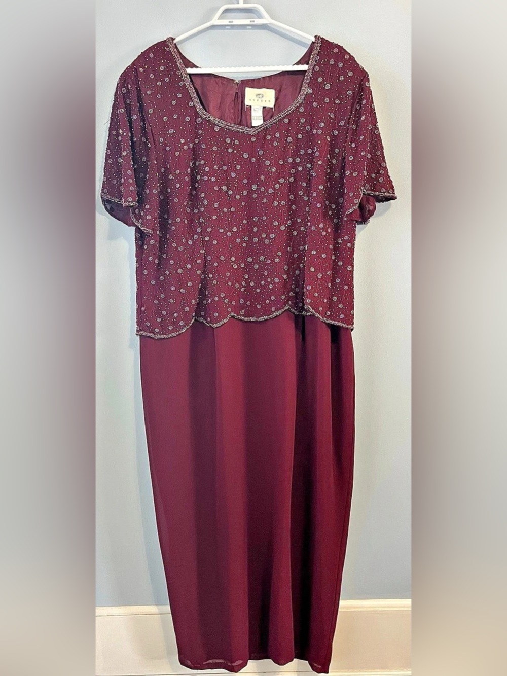 ASPEED Vintage Burgundy Hand-Beaded Short Sleeve Maxi Dress Size XXXL